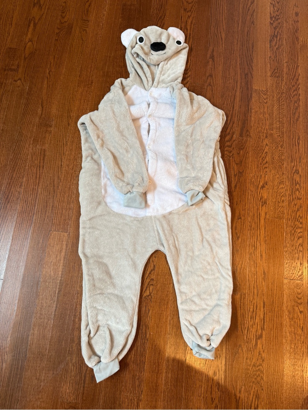 Amazon Kids Beige and White Plush Polar Bear Costume Hooded Onesie